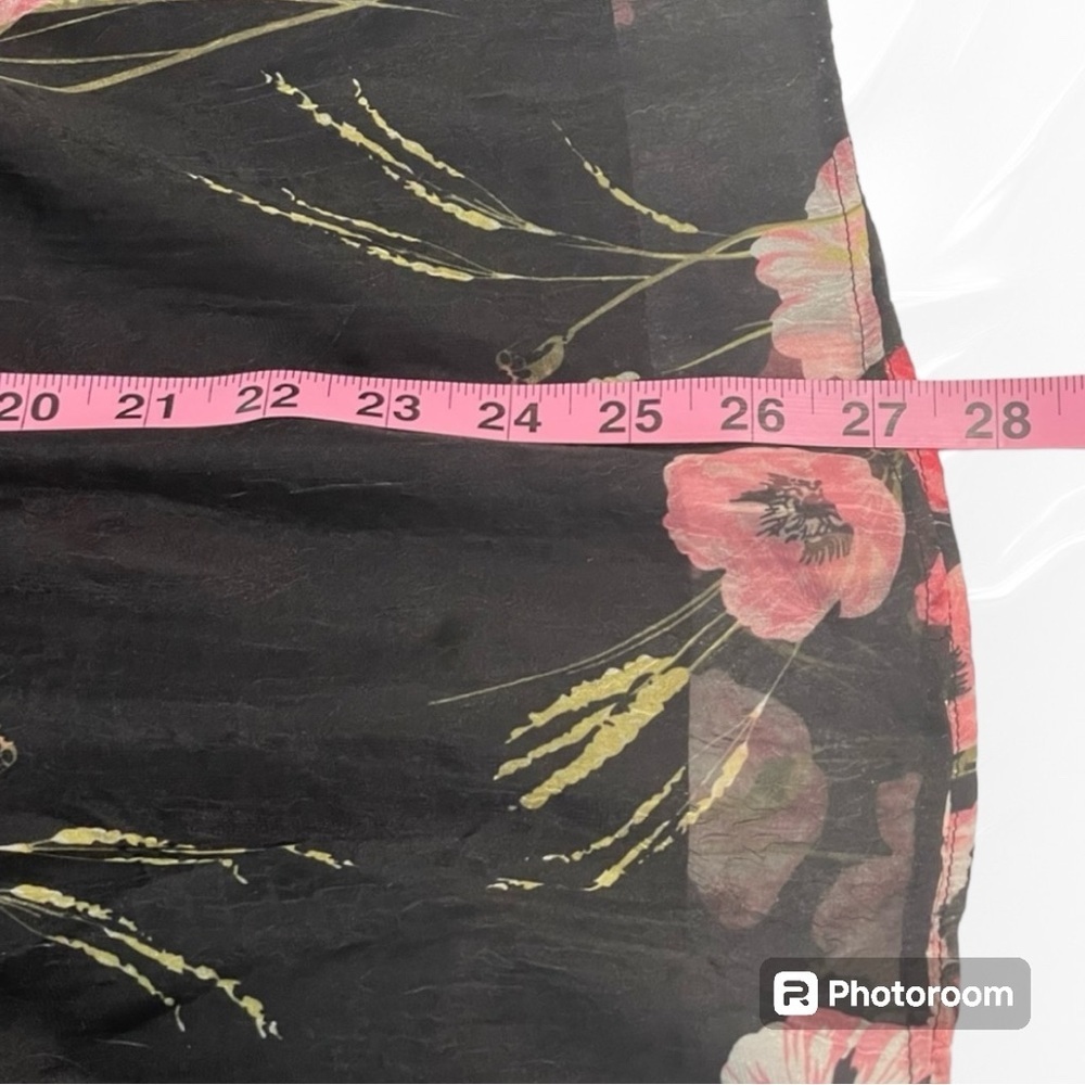 Kate & Mallory top XL ruffle neckline sheer floral over lined bodice adj sleeves - Picture 10 of 12